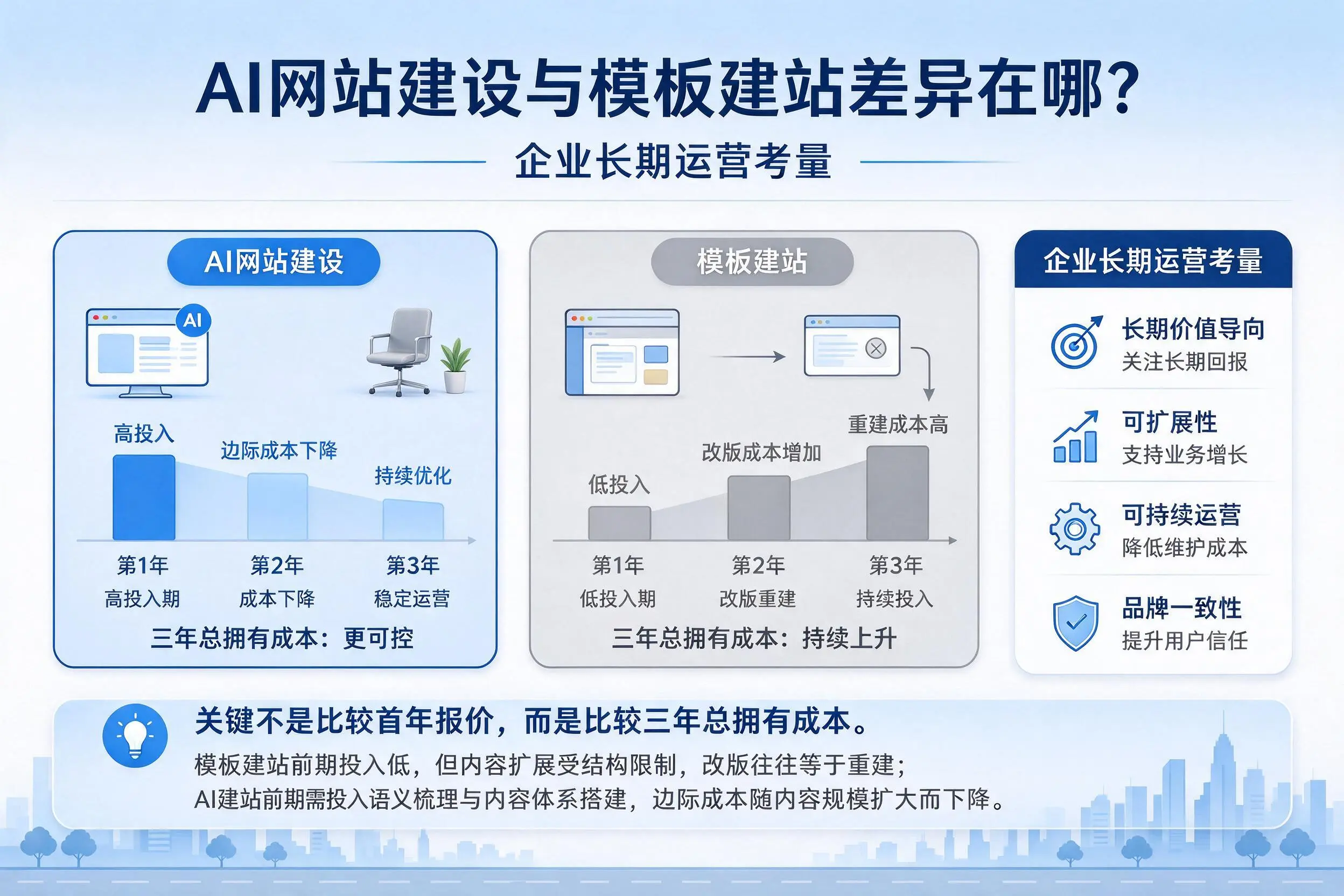 AI网站建设与模板建站差异在哪?泰安企业长期运营考量