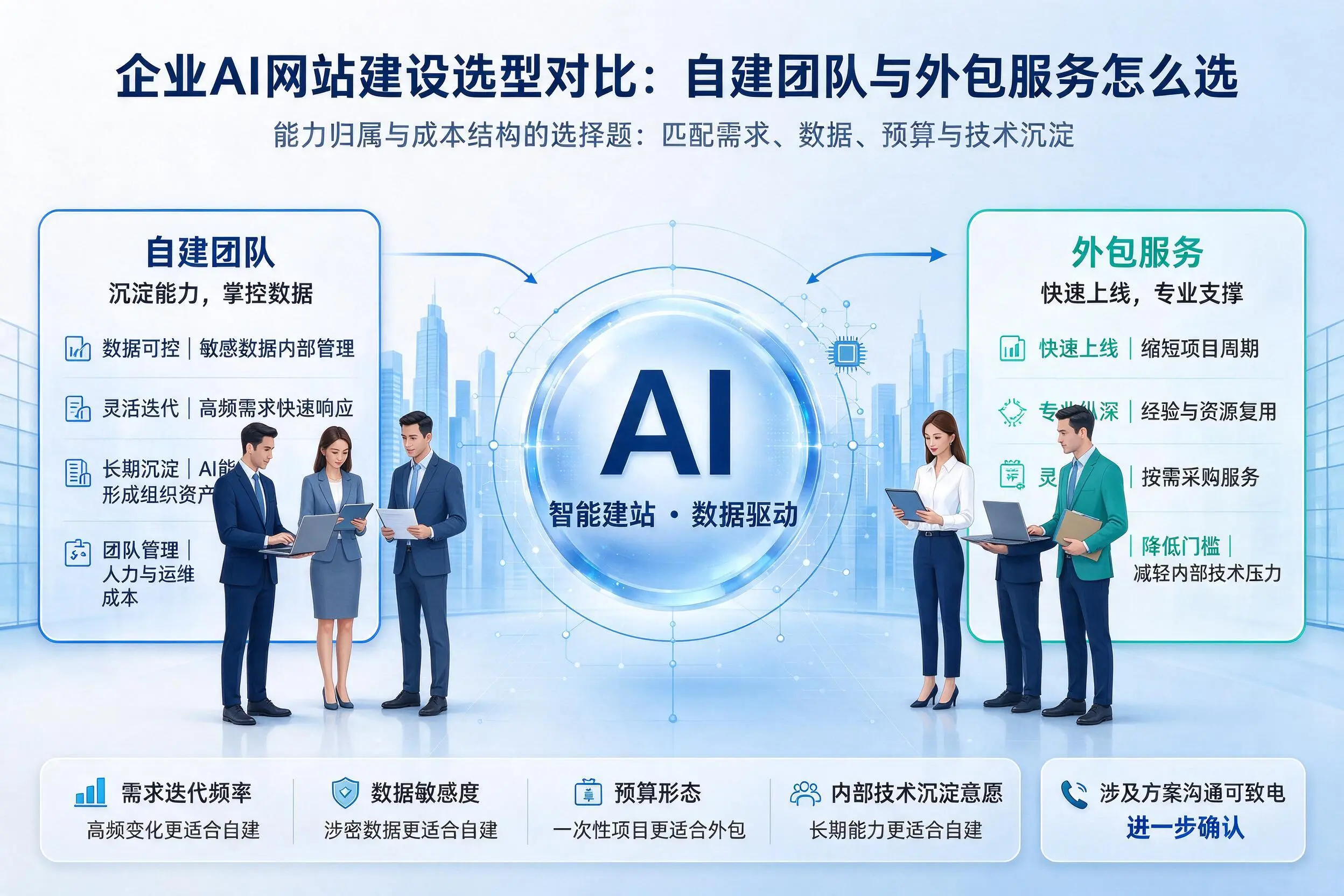 泰安企业AI网站建设选型对比：自建团队与外包服务怎么选